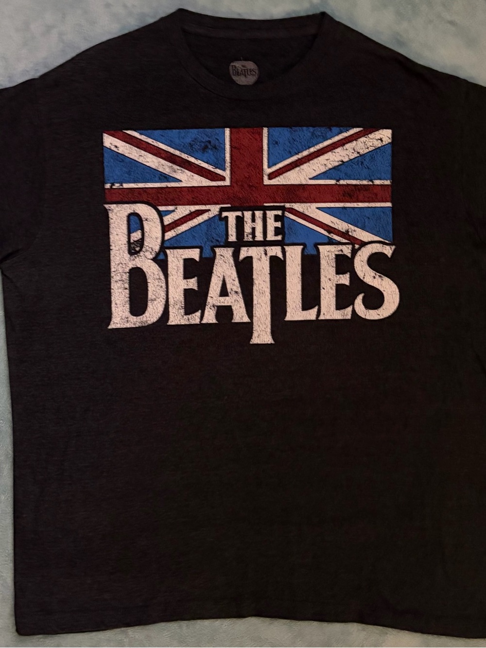 Official The Beatles with Distressed Union Jack Graphic Tee Black XL